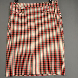 Talbots Gingham Twill Pencil Straight Skirt Womens 14 Red Stretch Zip Career New